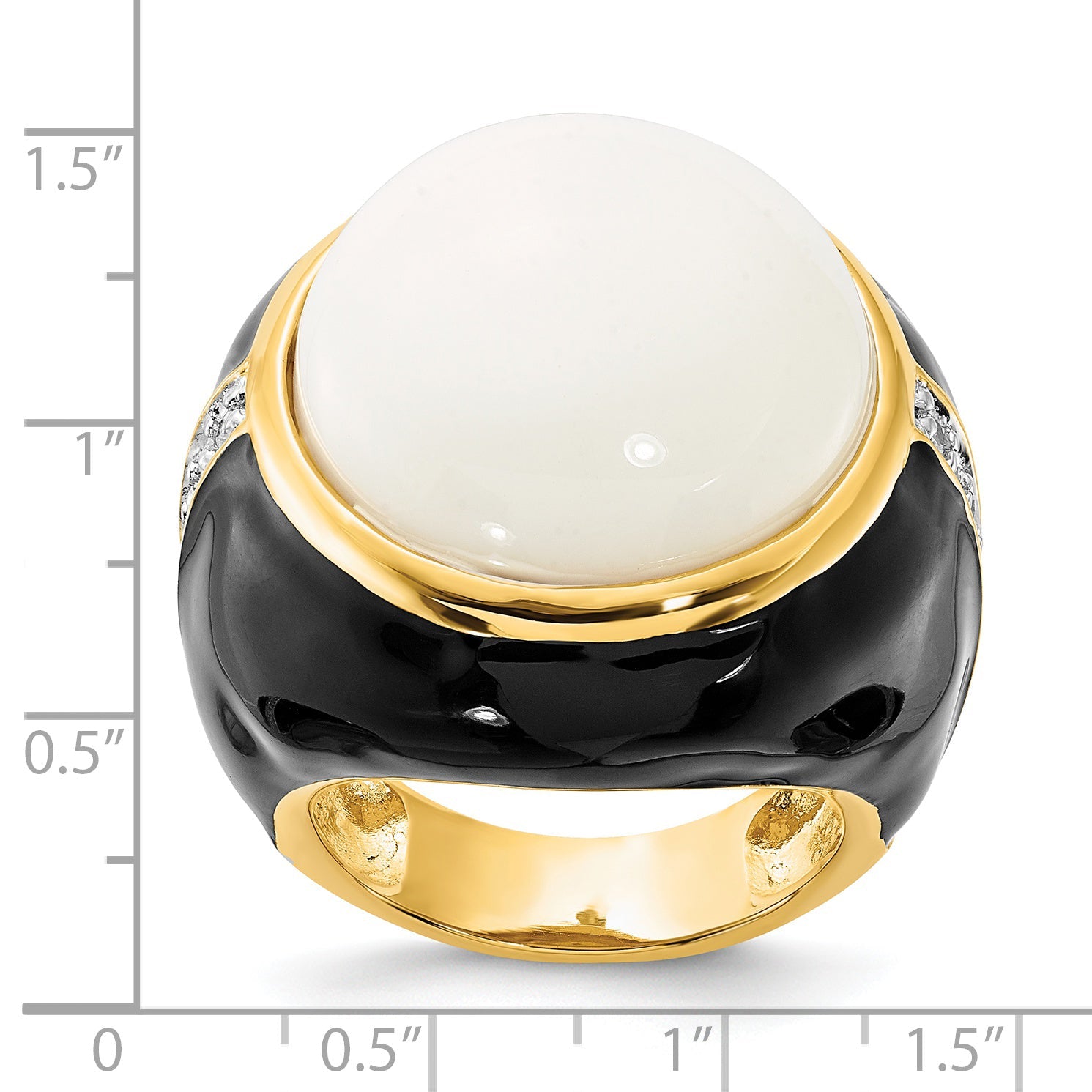 Sterlingsilber Cheryl M Vergoldet Schwarz Emaille, Synthetisch Weiß Achat & Zirkonia Ring