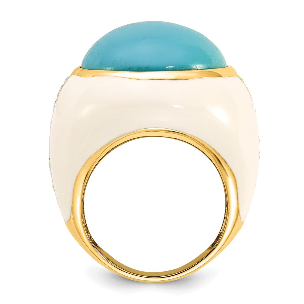 Sterlingsilber Vergoldet Weiß Emaille Sim. Türkis & Zirkonia Ring