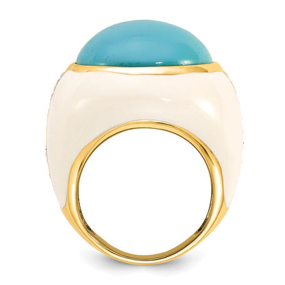 Sterlingsilber Vergoldet Weiß Emaille Sim. Türkis & Zirkonia Ring