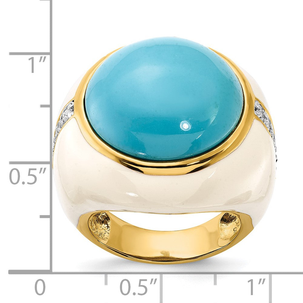 Sterlingsilber Vergoldet Weiß Emaille Sim. Türkis & Zirkonia Ring