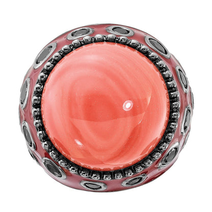 Sterlingsilber Schwarz-beschichtet & Emailliert Synthetisch Rot Coral Zirkonia Ring