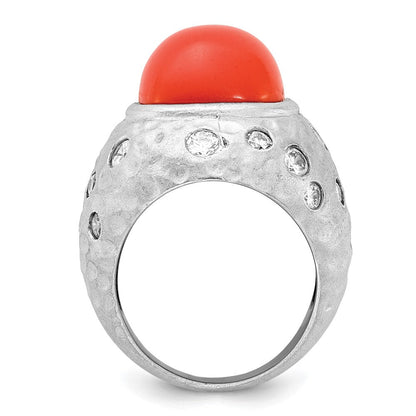 Sterlingsilber Cheyl M Satiniert Synthetisch Rot Coral & Zirkonia Ring