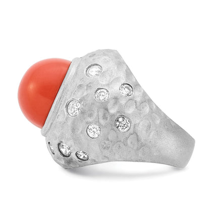 Sterlingsilber Cheyl M Satiniert Synthetisch Rot Coral & Zirkonia Ring