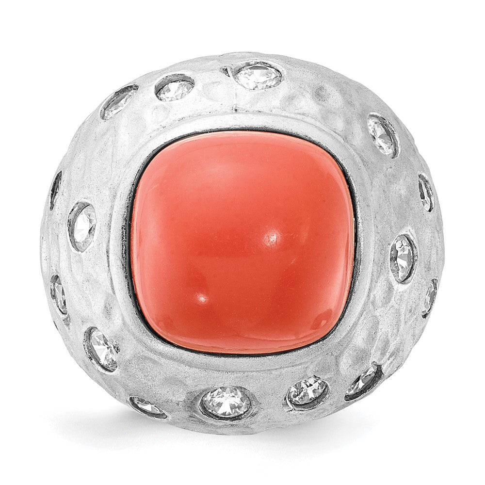 Sterlingsilber Cheyl M Satiniert Synthetisch Rot Coral & Zirkonia Ring