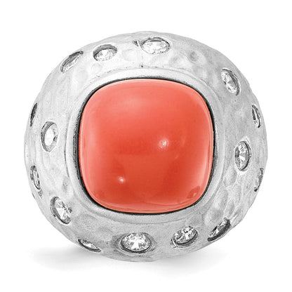 Sterlingsilber Cheyl M Satiniert Synthetisch Rot Coral & Zirkonia Ring