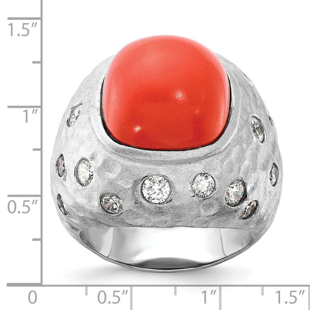 Sterlingsilber Cheyl M Satiniert Synthetisch Rot Coral & Zirkonia Ring