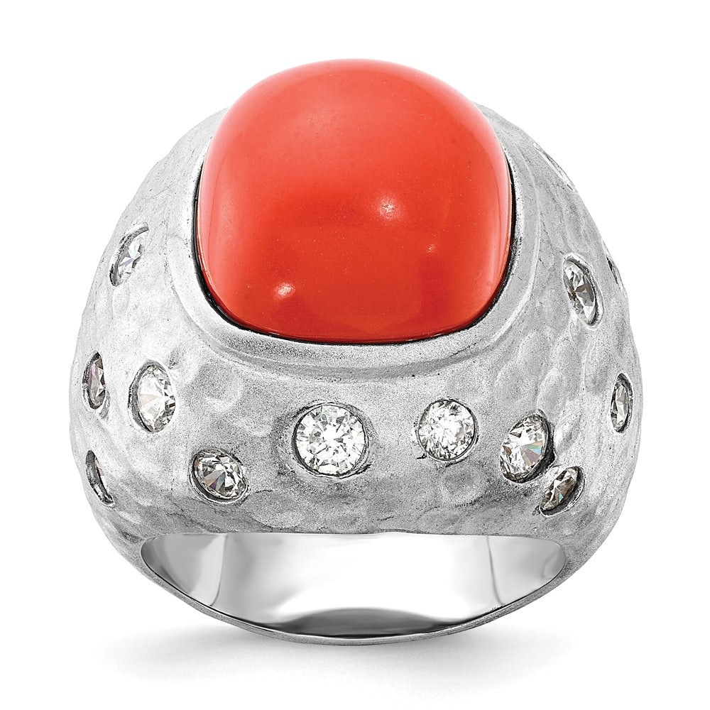 Sterlingsilber Cheyl M Satiniert Synthetisch Rot Coral & Zirkonia Ring