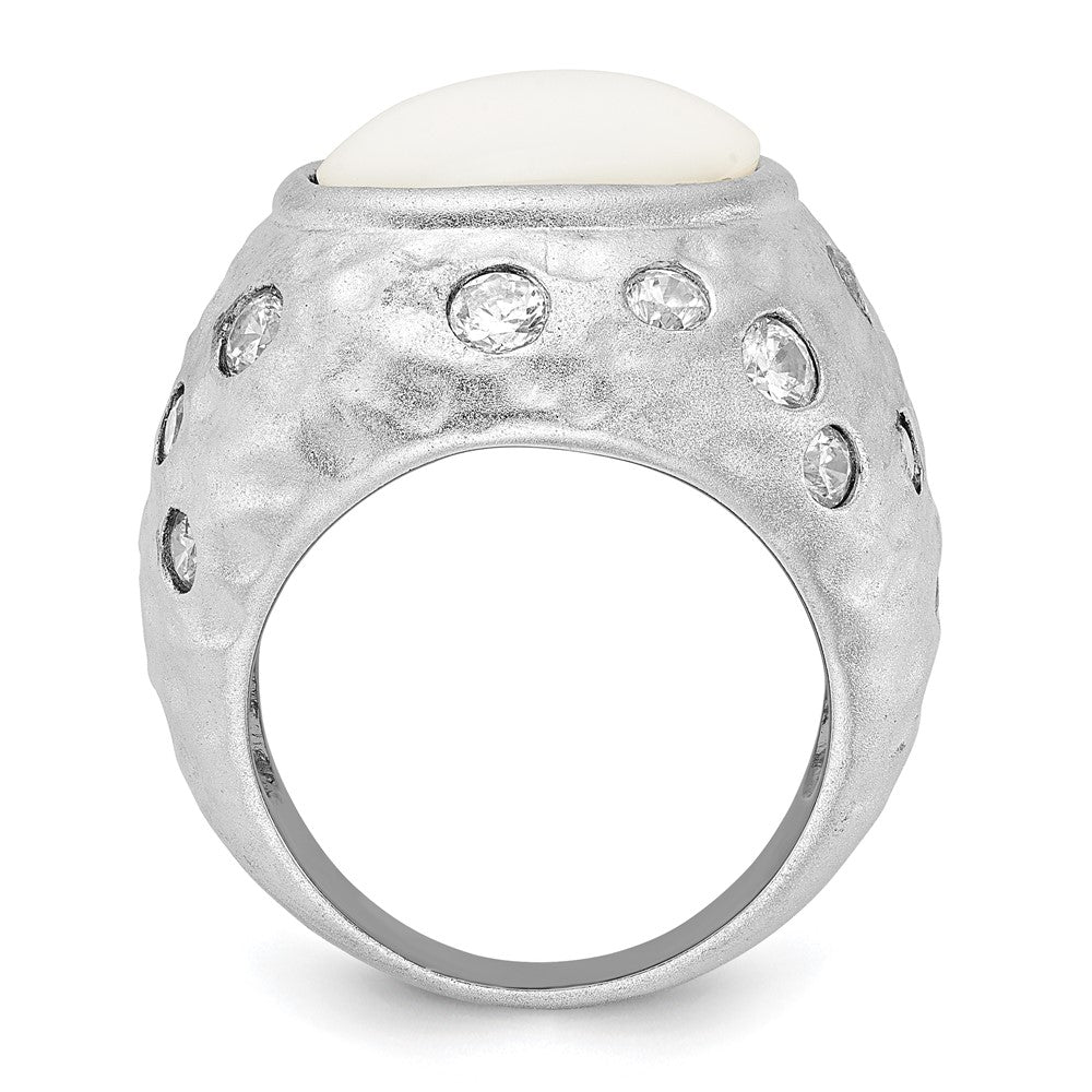 Sterlingsilber Cheryl M Satiniert Synthetisch Weiß Achat & Zirkonia Ring