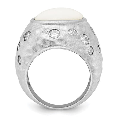 Sterlingsilber Cheryl M Satiniert Synthetisch Weiß Achat & Zirkonia Ring