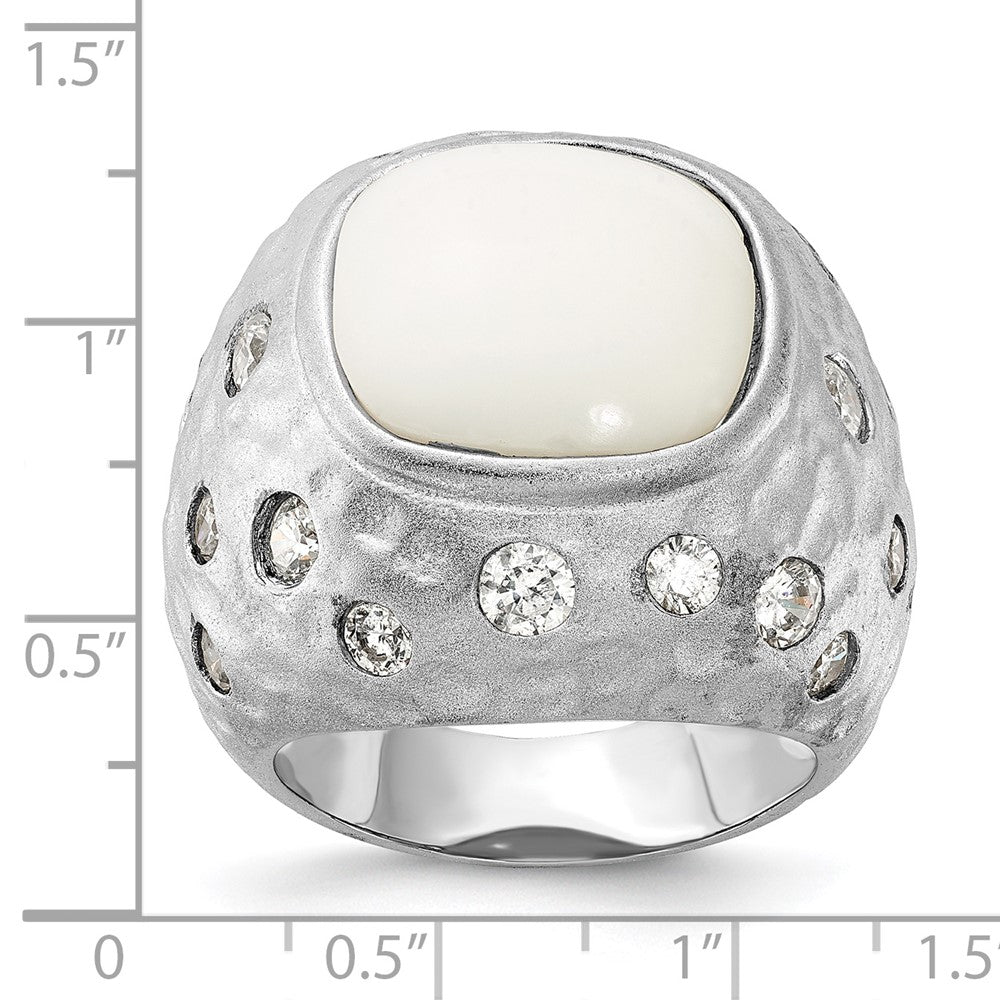 Sterlingsilber Cheryl M Satiniert Synthetisch Weiß Achat & Zirkonia Ring