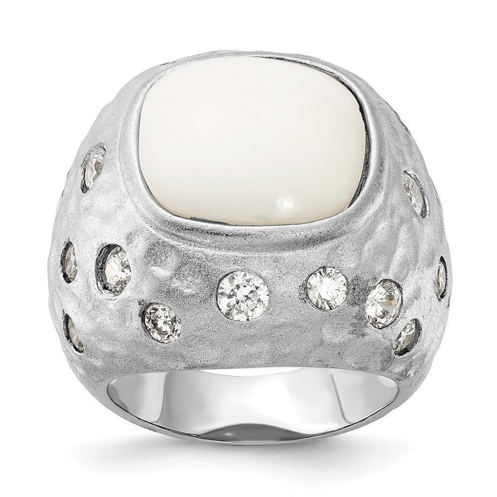 Sterlingsilber Cheryl M Satiniert Synthetisch Weiß Achat & Zirkonia Ring