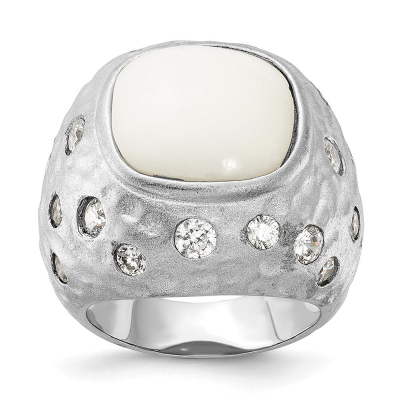 Sterlingsilber Cheryl M Satiniert Synthetisch Weiß Achat & Zirkonia Ring