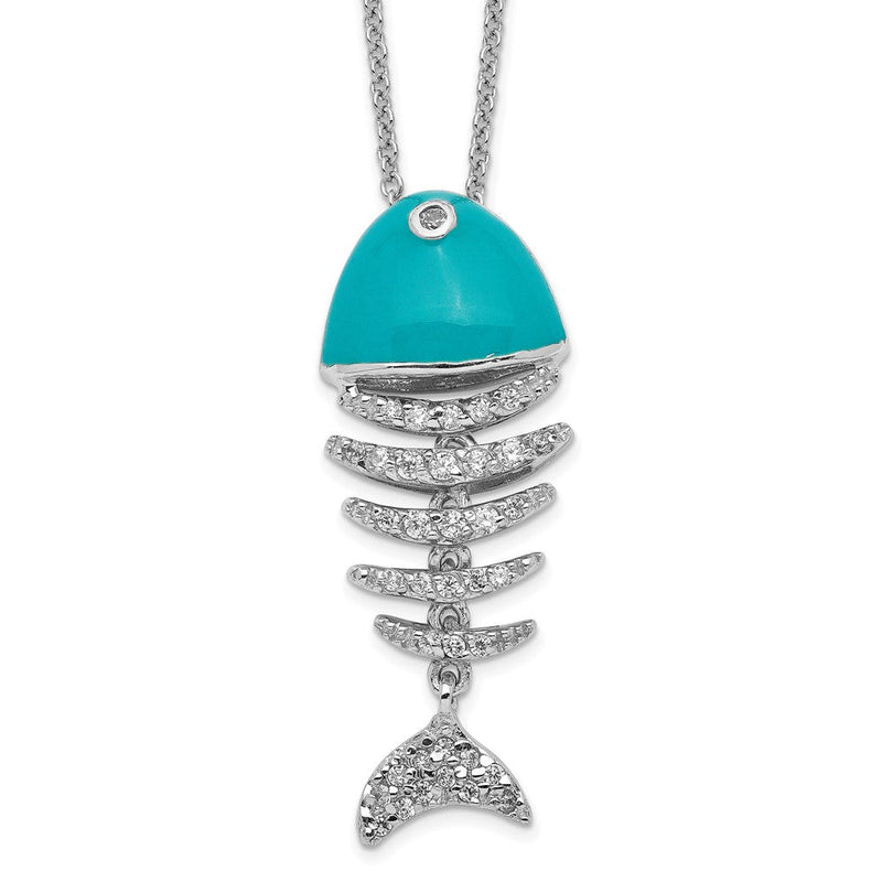 Sterlingsilber Cheryl M Rhodiniert Emailliert Brillant-cut Zirkonia Fisch 18 Zoll Halskette