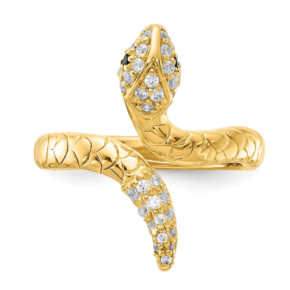 Sterlingsilber Cheryl M Vergoldet Brillant-cut Schwarz und Weiß Zirkonia Schlange Ring