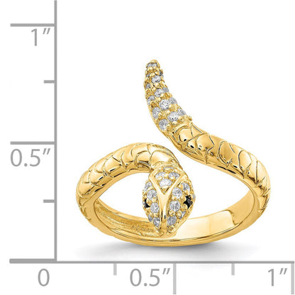 Sterlingsilber Cheryl M Vergoldet Brillant-cut Schwarz und Weiß Zirkonia Schlange Ring