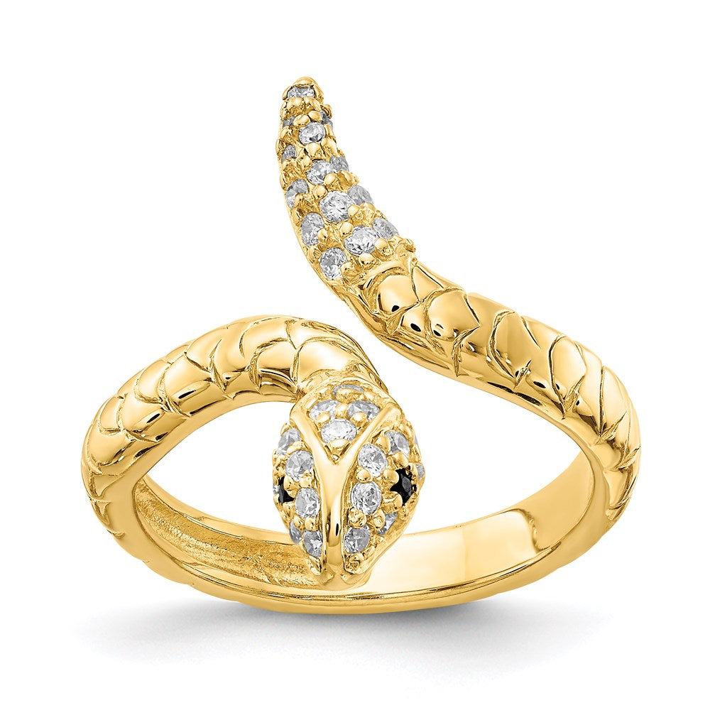 Sterlingsilber Cheryl M Vergoldet Brillant-cut Schwarz und Weiß Zirkonia Schlange Ring