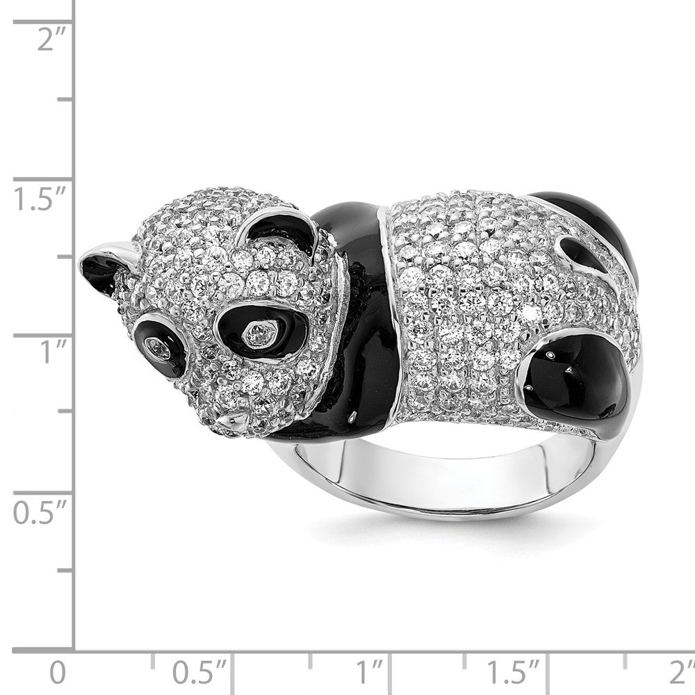 Sterlingsilber Cheryl M Poliert & Emailliert Zirkonia Panda Ring