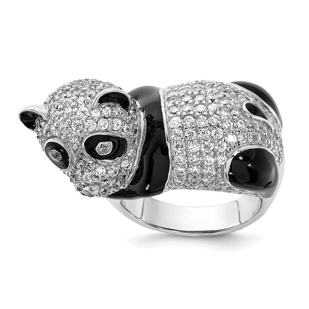 Sterlingsilber Cheryl M Poliert & Emailliert Zirkonia Panda Ring