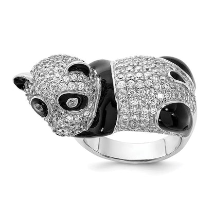 Sterlingsilber Cheryl M Poliert & Emailliert Zirkonia Panda Ring