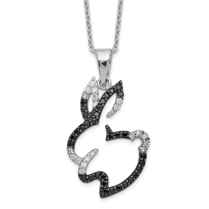 Sterlingsilber Cheryl M Rhodiniert mit Schwarz Rhodium Akzente Brillant-cut und Weiß Zirkonia Bunny Hase 18 Zoll Halskette