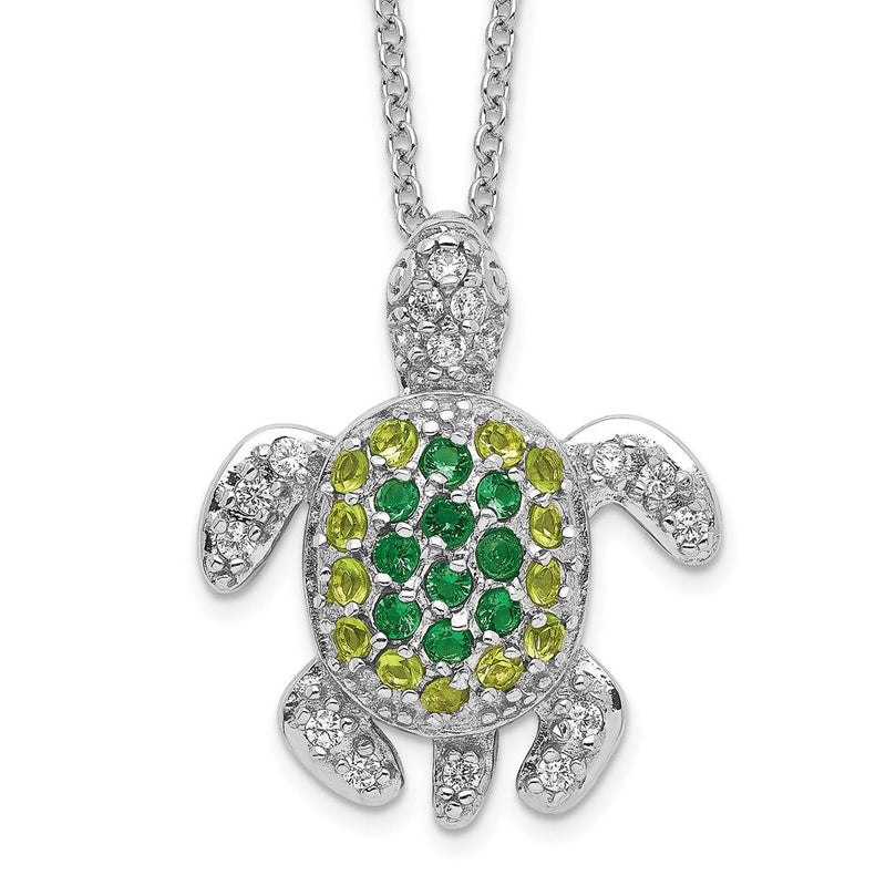 Sterlingsilber Cheryl M Rhodiniert Brillant-cut Grün Glas und Weiß Zirkonia Schildkröte 18 Zoll Halskette