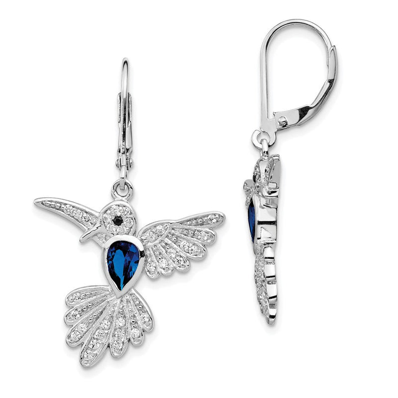 Sterlingsilber Cheryl M Rhodiniert Brillant-cut Im Labor Erzeugt Dunkel Blau Spinell und Weiß Zirkonia Hummingbird Brisur Ohrhänger