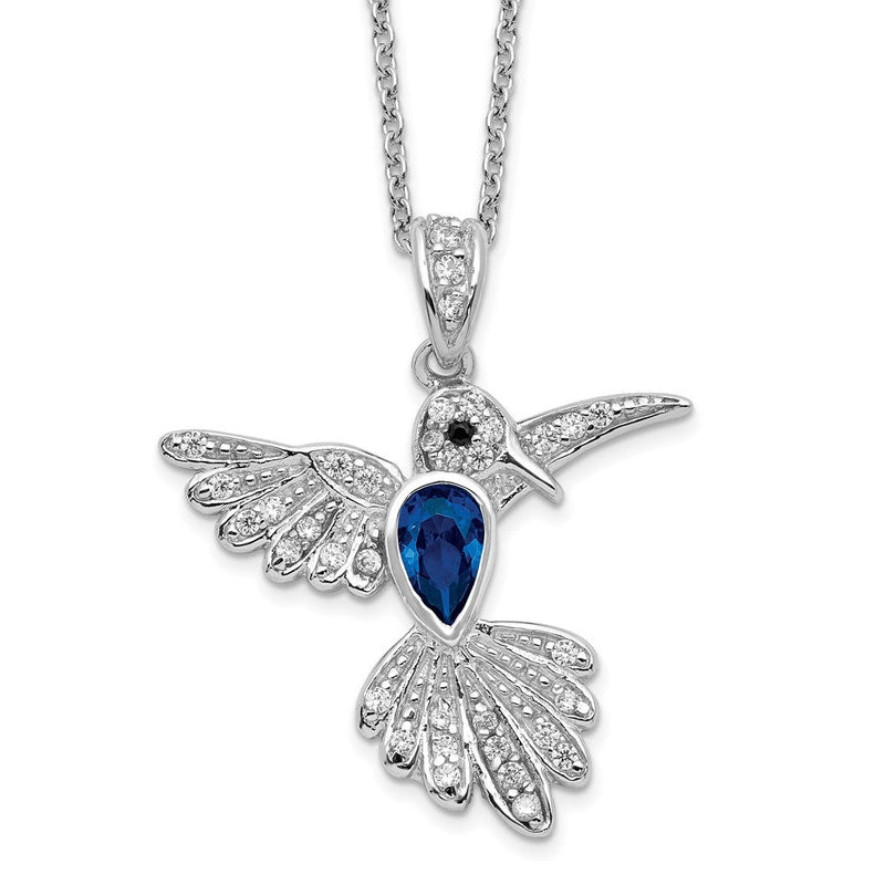 Sterlingsilber Cheryl M Rhodiniert Brillant-cut Im Labor Erzeugt Dunkel Blau Spinell und Weiß Zirkonia Hummingbird 18 Zoll Halskette
