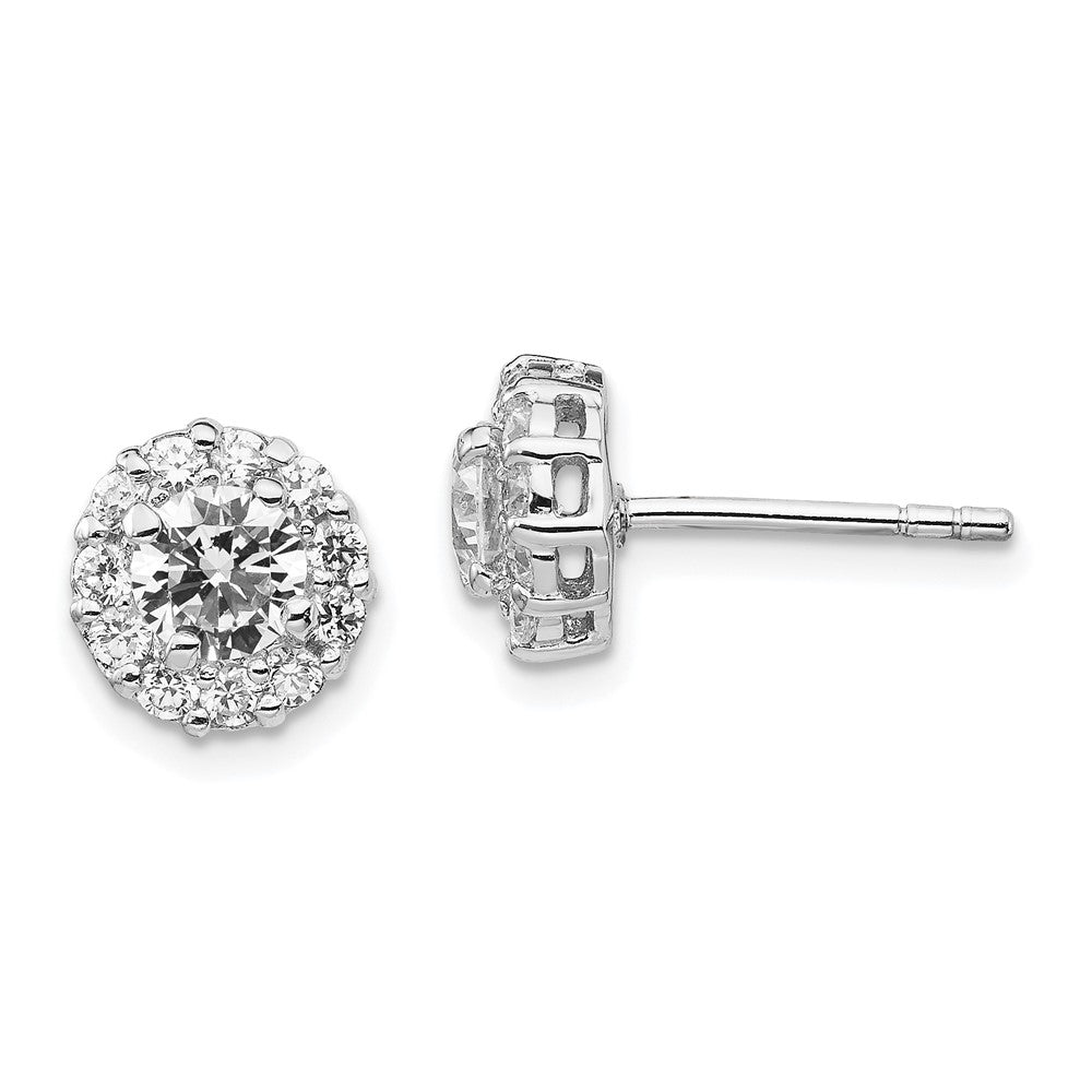 Sterlingsilber Cheryl M Rhodiniert Rund Brillant-cut Zirkonia Heiligenschein Ohrstecker