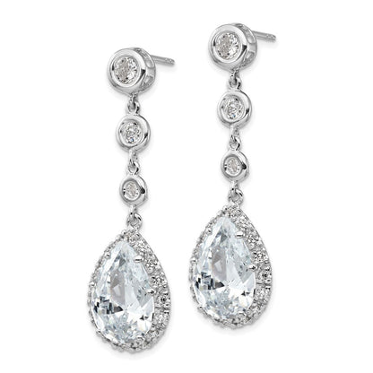 Sterlingsilber Cheryl M Rhodiniert Brillant-cut Zirkonia Zargenfassung & Tropfen Heiligenschein Stecker Ohrhänger