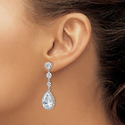 Sterlingsilber Cheryl M Rhodiniert Brillant-cut Zirkonia Zargenfassung & Tropfen Heiligenschein Stecker Ohrhänger