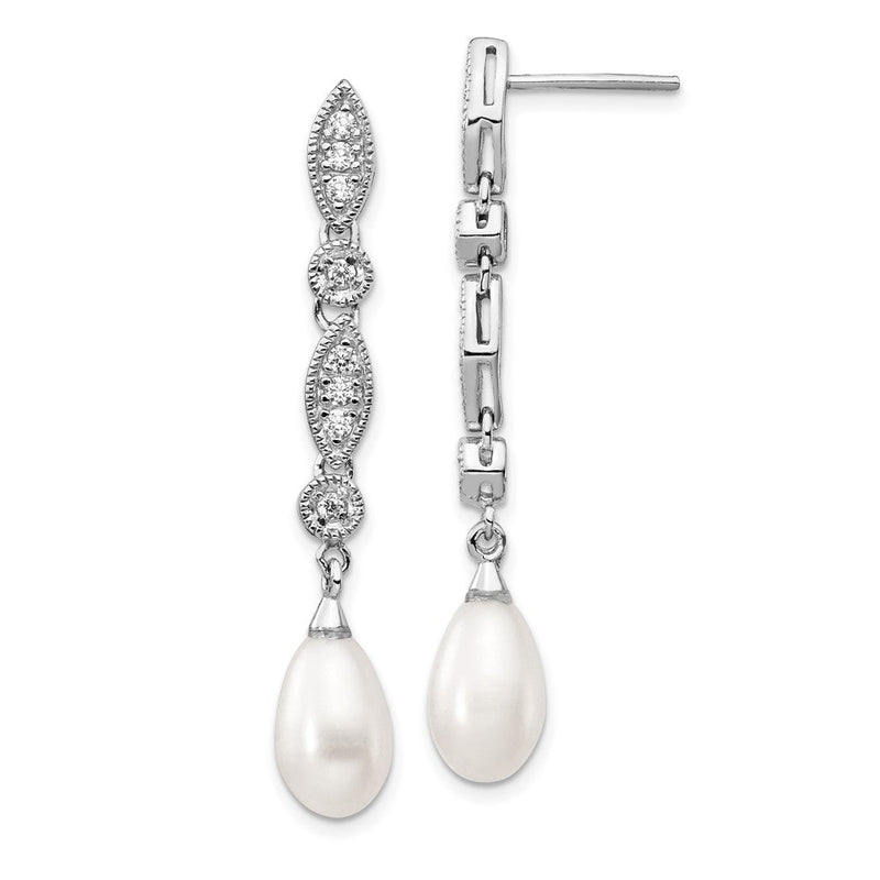 Sterlingsilber Cheryl M Rhodiniert Tropfen Süßwasser Zuchtperle und Brillant-cut Zirkonia Stecker Ohrhänger