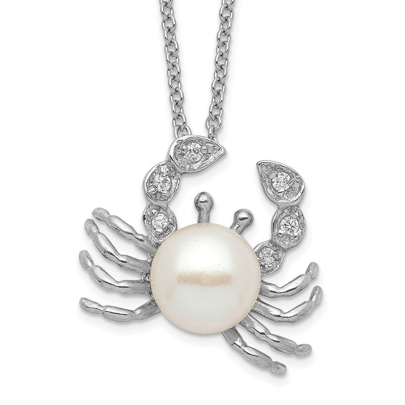 Sterlingsilber Cheryl M Rhodiniert Süßwasser Zuchtperle und Brillant-cut Zirkonia Krabbe 18 Zoll Halskette