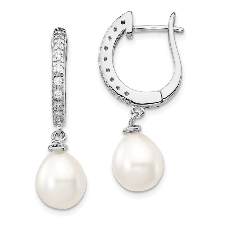 Sterlingsilber Cheryl M Rhodiniert Süßwasser Zuchtperle und Brillant-cut Zirkonia Ohrhänger