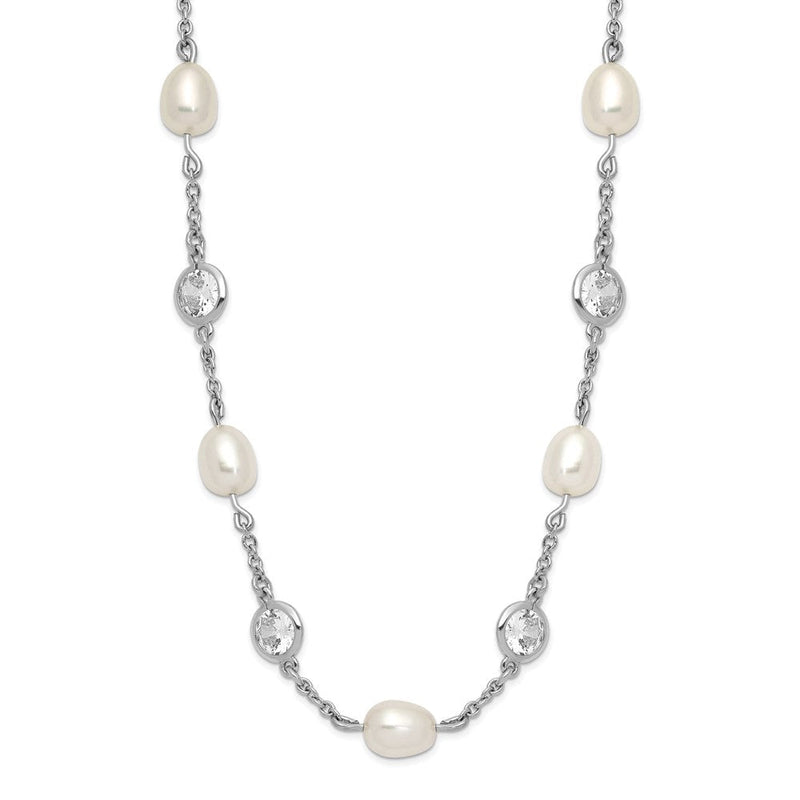 Sterlingsilber Cheryl M Rhodiniert Süßwasser Zuchtperle und Brillant-cut Zirkonia Zargenfassung Station 36 Zoll Halskette