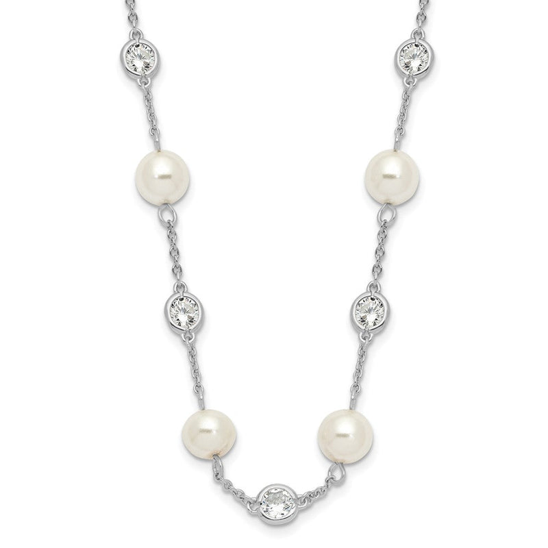 Sterlingsilber Cheryl M Rhodiniert Glas Perle und Brillant-cut Zirkonia Zargenfassung Station 36 Zoll Halskette