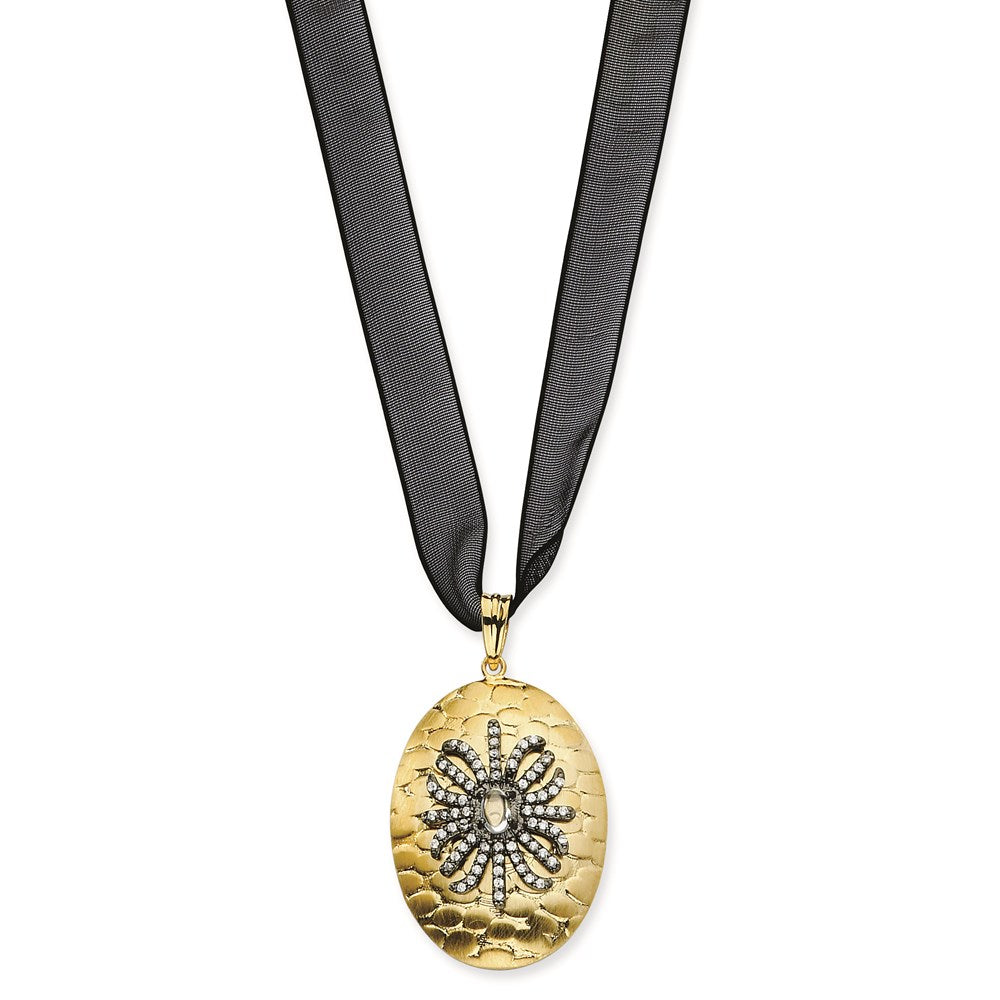 Sterlingsilber Zirkonia Gold Platte & Schwarz Halskette