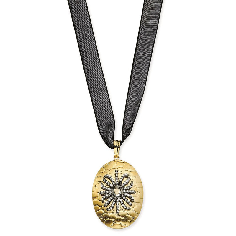 Sterlingsilber Zirkonia Gold Platte & Schwarz Halskette