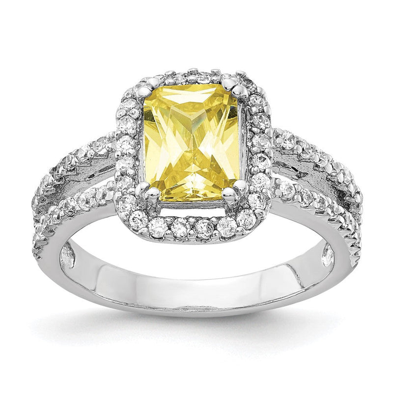 Sterlingsilber Cheryl M Rhodiniert Fantasie Gelb Länglich Kissen-cut und Weiß Brillant-cut Zirkonia Heiligenschein Ring