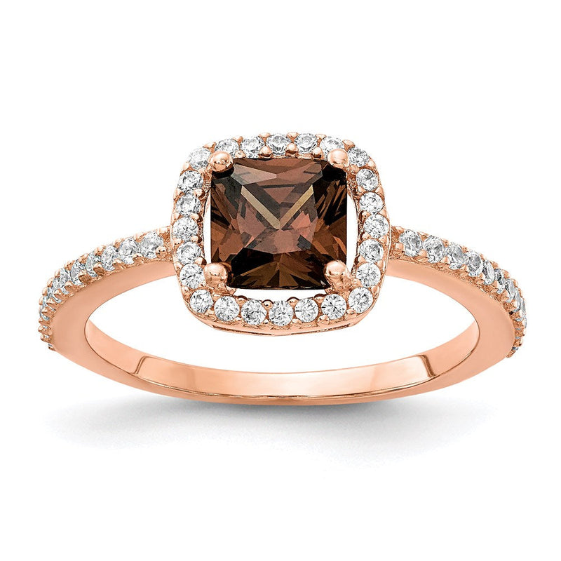 Sterlingsilber Cheryl M Rose Vergoldet Cocoa Kissen-cut und Weiß Brillant-cut Zirkonia Heiligenschein Ring