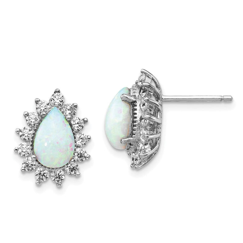 Sterlingsilber Cheryl M Rhodiniert Cabochon Im Labor Erzeugt Opal und Brillant-cut Zirkonia Tropfen Heiligenschein Ohrstecker