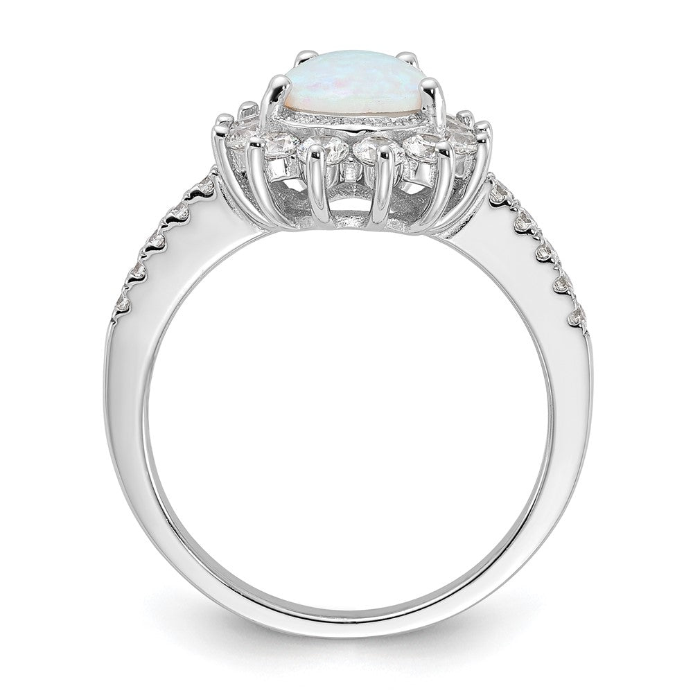 Sterlingsilber Cheryl M Rhodiniert Cabochon Im Labor Erzeugt Opal und Brillant-cut Zirkonia Tropfen Heiligenschein Ring