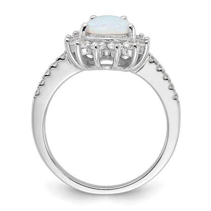 Sterlingsilber Cheryl M Rhodiniert Cabochon Im Labor Erzeugt Opal und Brillant-cut Zirkonia Tropfen Heiligenschein Ring