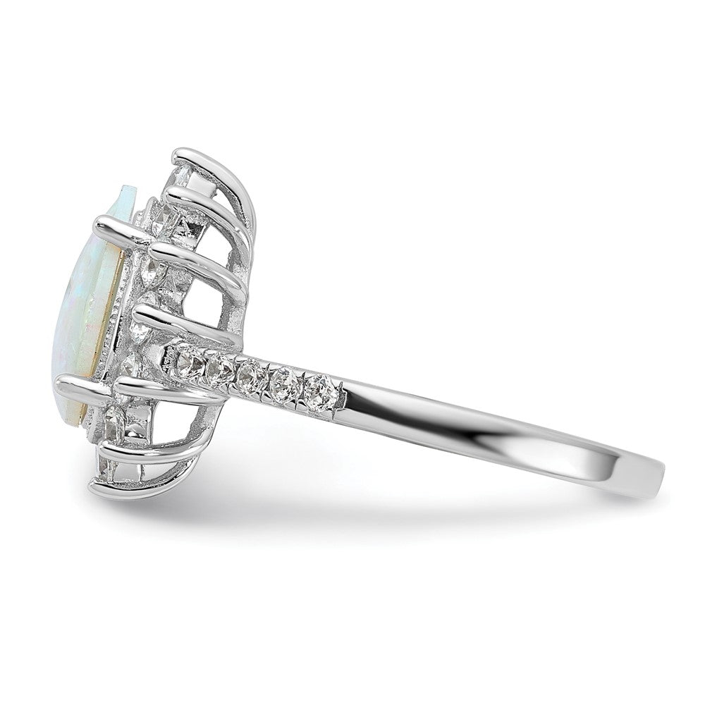 Sterlingsilber Cheryl M Rhodiniert Cabochon Im Labor Erzeugt Opal und Brillant-cut Zirkonia Tropfen Heiligenschein Ring