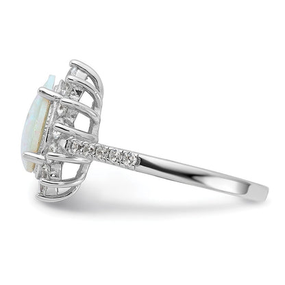 Sterlingsilber Cheryl M Rhodiniert Cabochon Im Labor Erzeugt Opal und Brillant-cut Zirkonia Tropfen Heiligenschein Ring