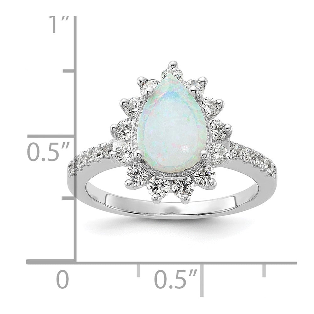 Sterlingsilber Cheryl M Rhodiniert Cabochon Im Labor Erzeugt Opal und Brillant-cut Zirkonia Tropfen Heiligenschein Ring