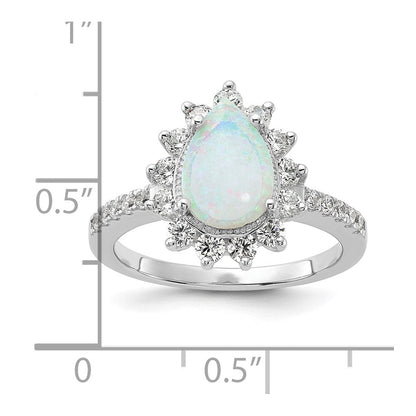 Sterlingsilber Cheryl M Rhodiniert Cabochon Im Labor Erzeugt Opal und Brillant-cut Zirkonia Tropfen Heiligenschein Ring