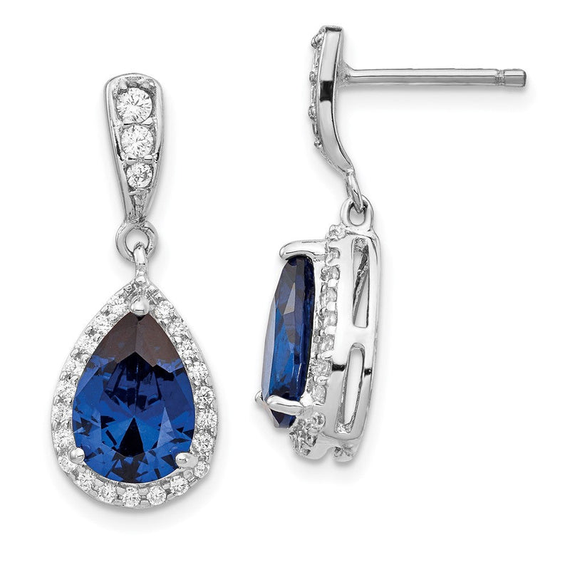 Sterlingsilber Cheryl M Rhodiniert Brillant-cut Im Labor Erzeugt Dunkel Blau Spinell und Weiß Zirkonia Tropfen Stecker Ohrhänger