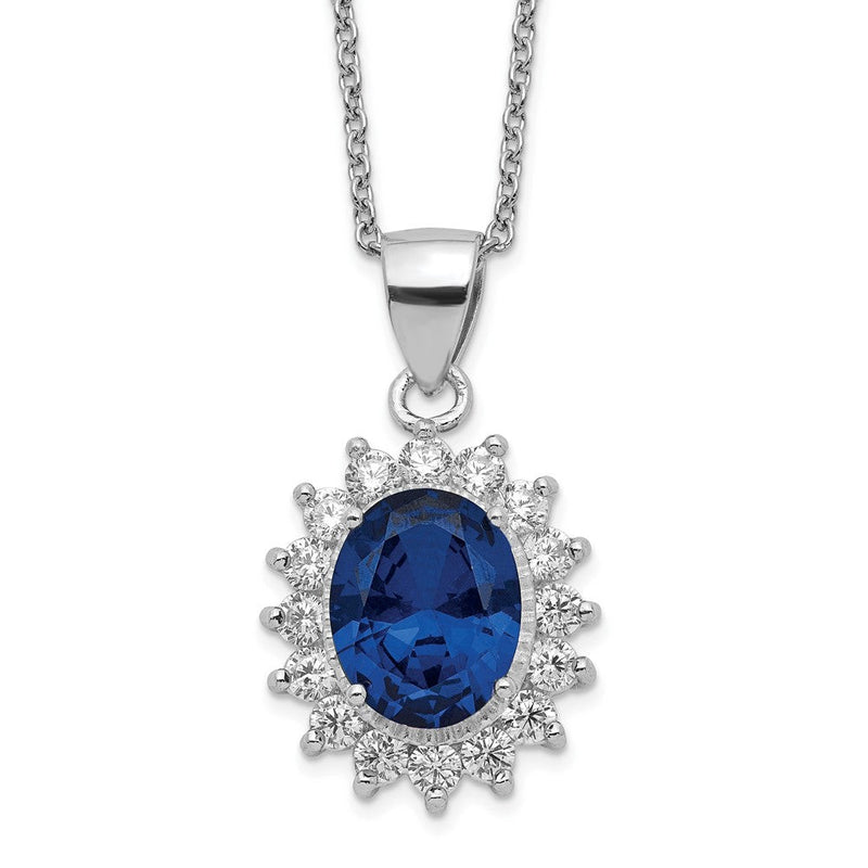Sterlingsilber Cheryl M Rhodiniert Brillant-cut Im Labor Erzeugt Dunkel Blau Spinell und Weiß Zirkonia Oval Heiligenschein 18 Zoll Halskette