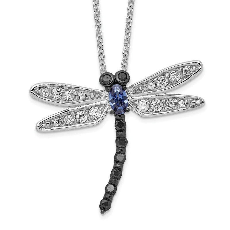 Sterlingsilber Cheryl M Rhodiniert mit Schwarz Rhodium Akzente Brillant-cut Weiß und Blau Zirkonia Libelle 18 Zoll Halskette
