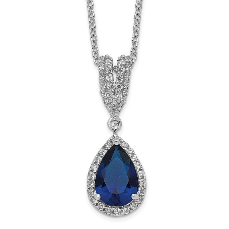 Sterlingsilber Cheryl M Rhodiniert Brillant-cut Im Labor Erzeugt Dunkel Blau Spinell und Weiß Zirkonia Tropfen Heiligenschein 18 Zoll Halskette